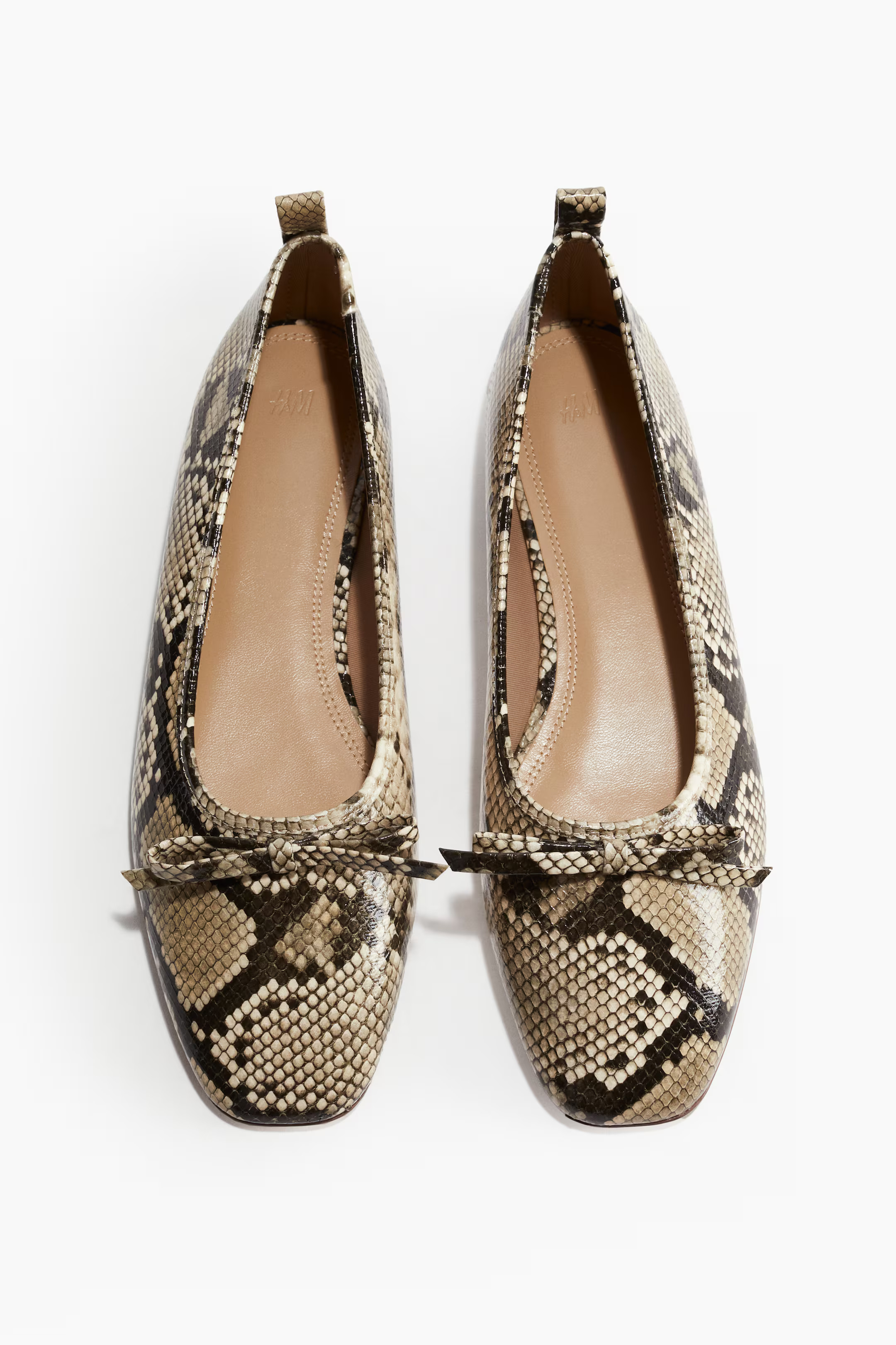 Bow-Detail Ballet Flats - No heel - Beige/snakeskin-patterned - Ladies | H&M US | H&M (US + CA)