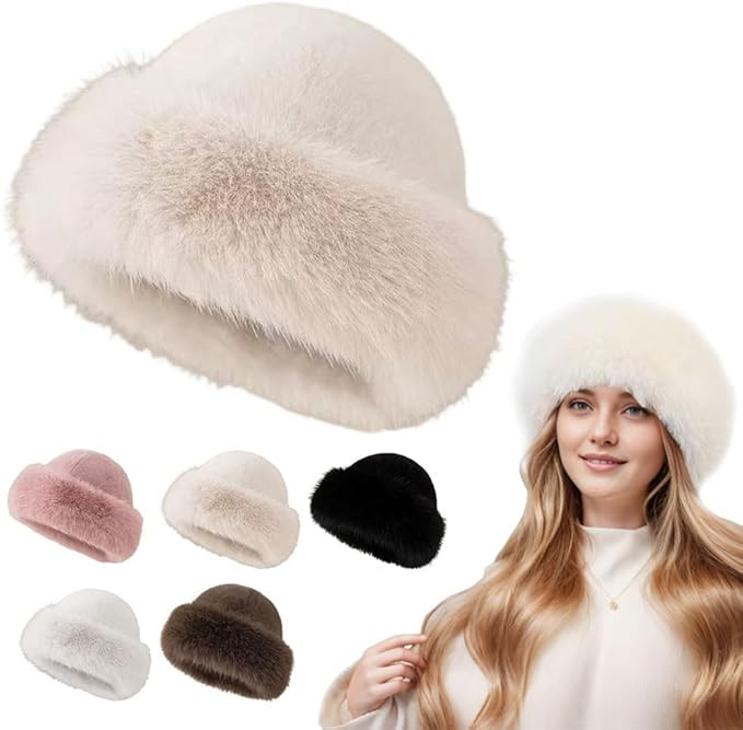 Faux Fur Bucket Hat, Womens Winter Plush Fluffy Furry Mink Hats Warm Thickened Fisherman Cap for ... | Amazon (US)
