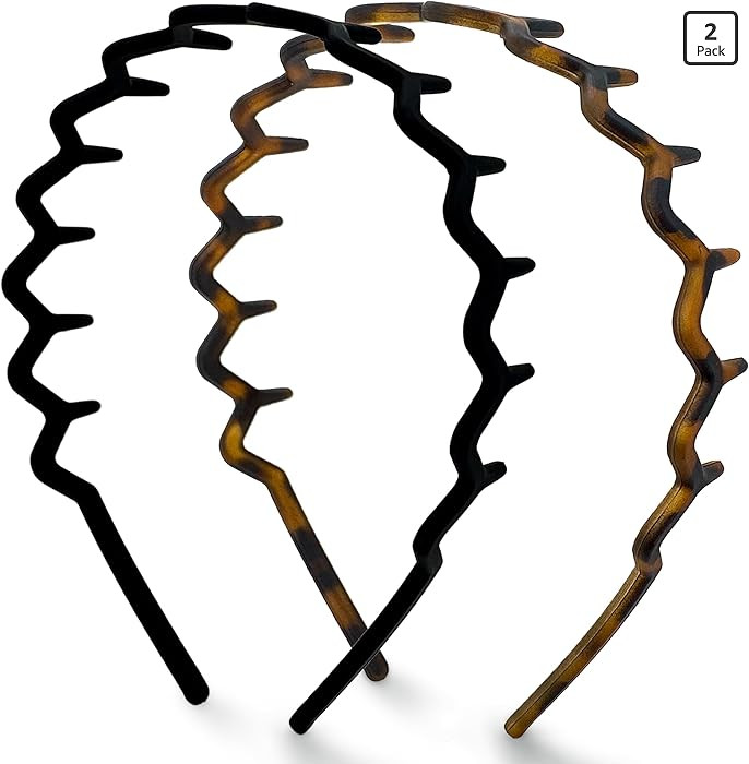 Kitsch Zig Zag Headbands for Women - Black and Tortoise, 2 pcs | Amazon (US)