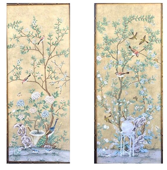 Unframed hand-painted silk chinoiserie panels and printed | Etsy | Etsy (US)