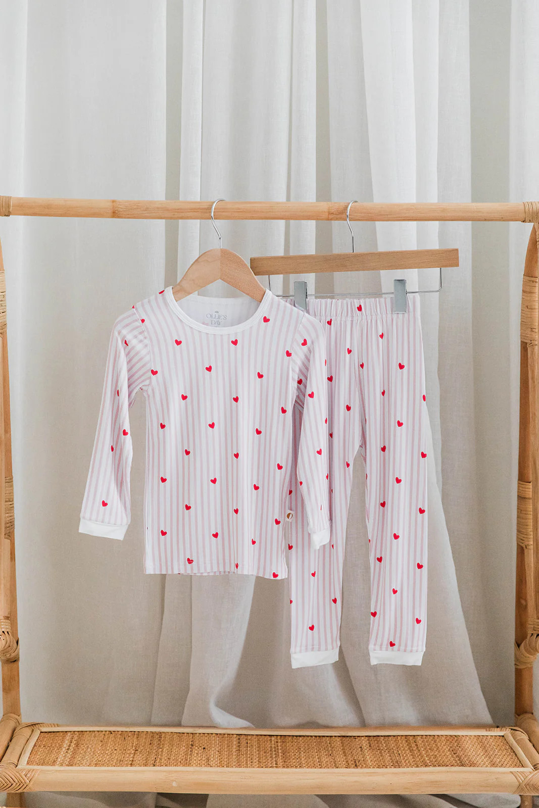 Valentine’s Pink & White Stripe Two-Piece Toddler Loungewear Set with Red Hearts | Ollie's Day