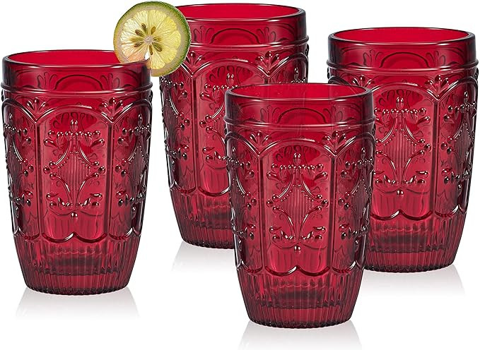 Fitz and Floyd Fitz & Floyd Trestle Highball Tumbler Cups, Set of 4, Red | Amazon (US)
