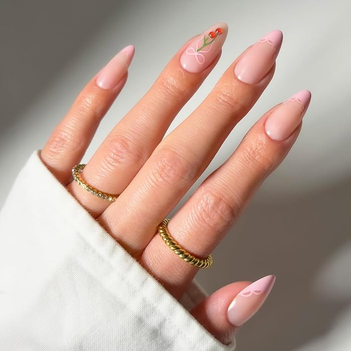 Glamnetic Press On Nails - Medium Almond Fake Nails, Glossy Pink French Tip Nails with Lace Trim ... | Amazon (US)