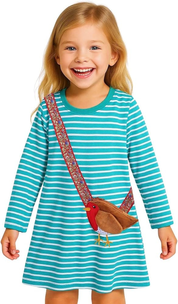 HILEELANG Toddler Girl Long Sleeve Dress Cotton Casual Jersey Shirt Playwear Applique Dress | Amazon (US)