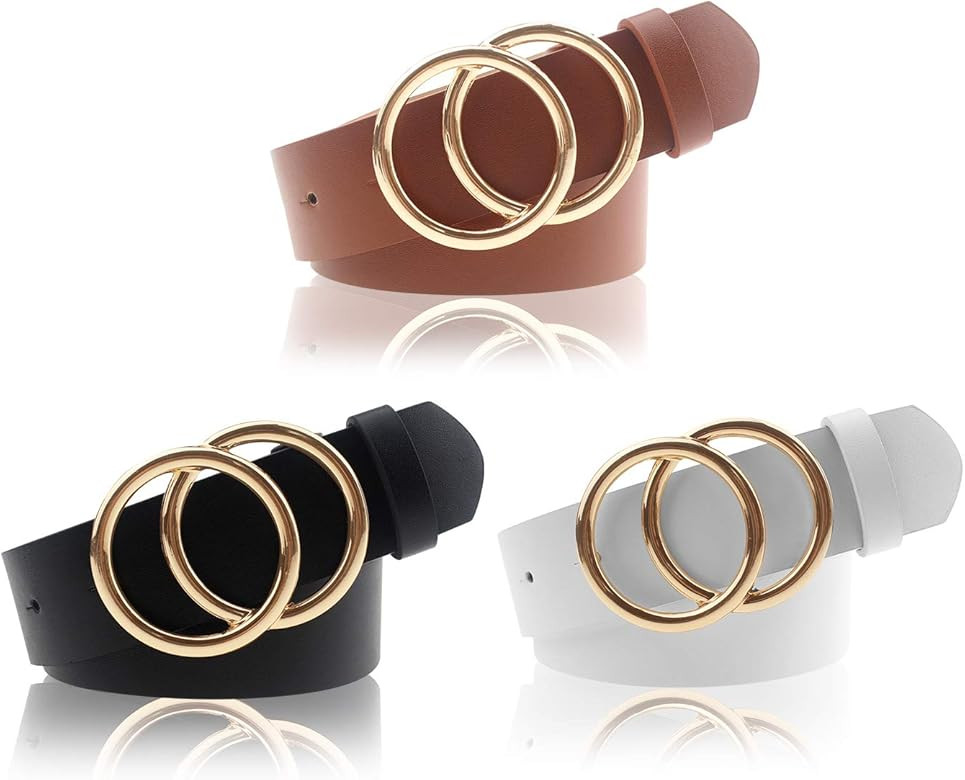 Udekit Women's PU Leather Belt Double O Ring Soft Faux Leather Waist Belt | Amazon (US)