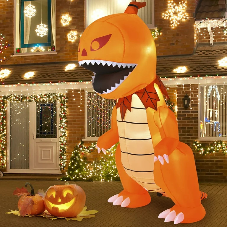 Costway 8FT Halloween Inflatable Pumpkin Head Dinosaur Blow Up with LED Lights - Walmart.com | Walmart (US)