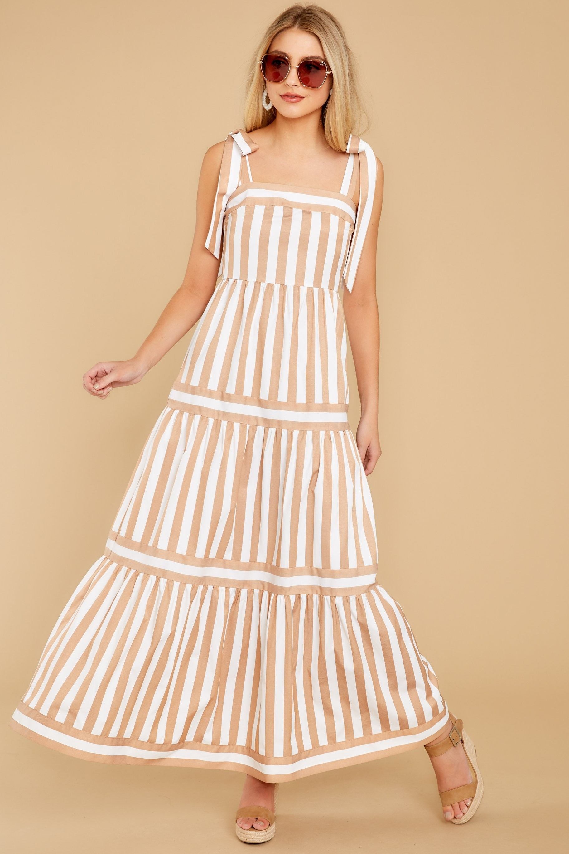 I'm With You Taupe Stripe Maxi Dress (BACKORDER JANUARY 2022) | Red Dress 