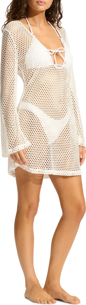 Seafolly Mesh Effect Long Sleeve Cover-Up Dress | Nordstrom | Nordstrom