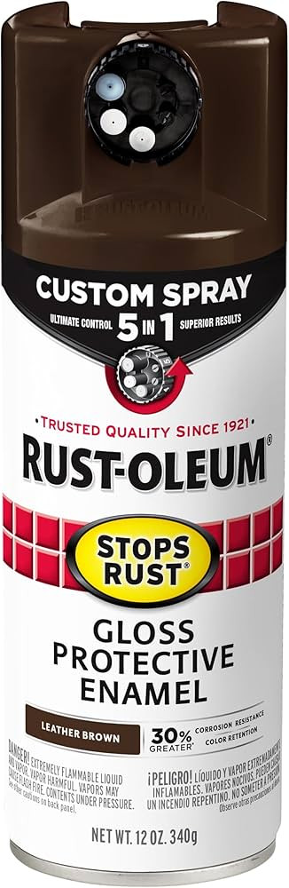 Rust-Oleum 376892 Stops Rust Custom Spray 5-in-1 Spray Paint, 12 oz, Gloss Leather Brown | Amazon (US)