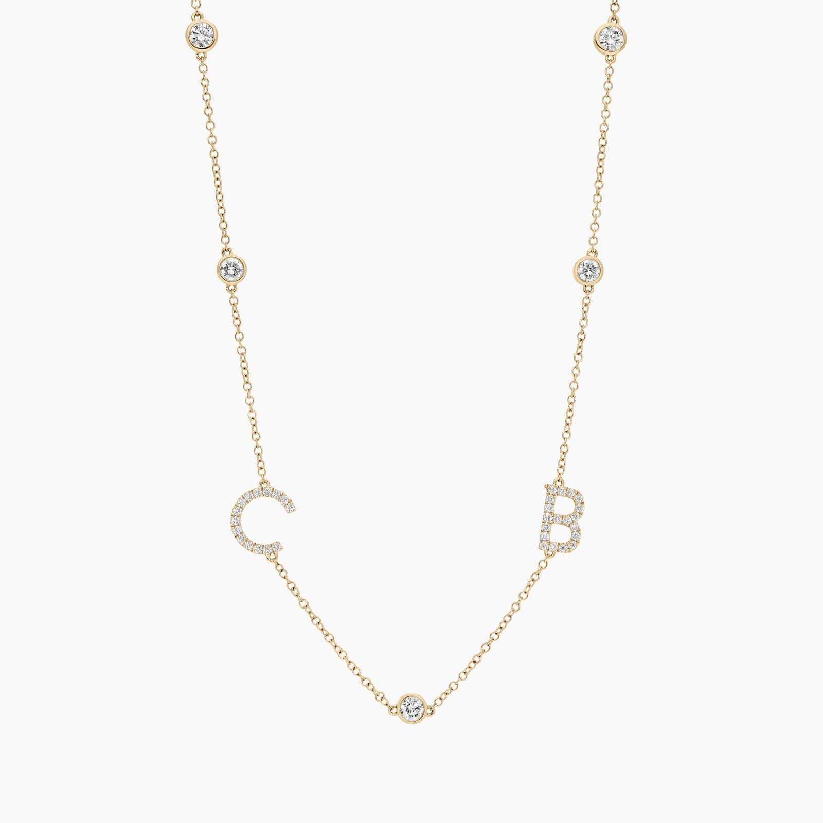 Personalized Station Two Initial Necklace With Lab-Grown Diamonds In 14K Yellow Gold | Blue Nile