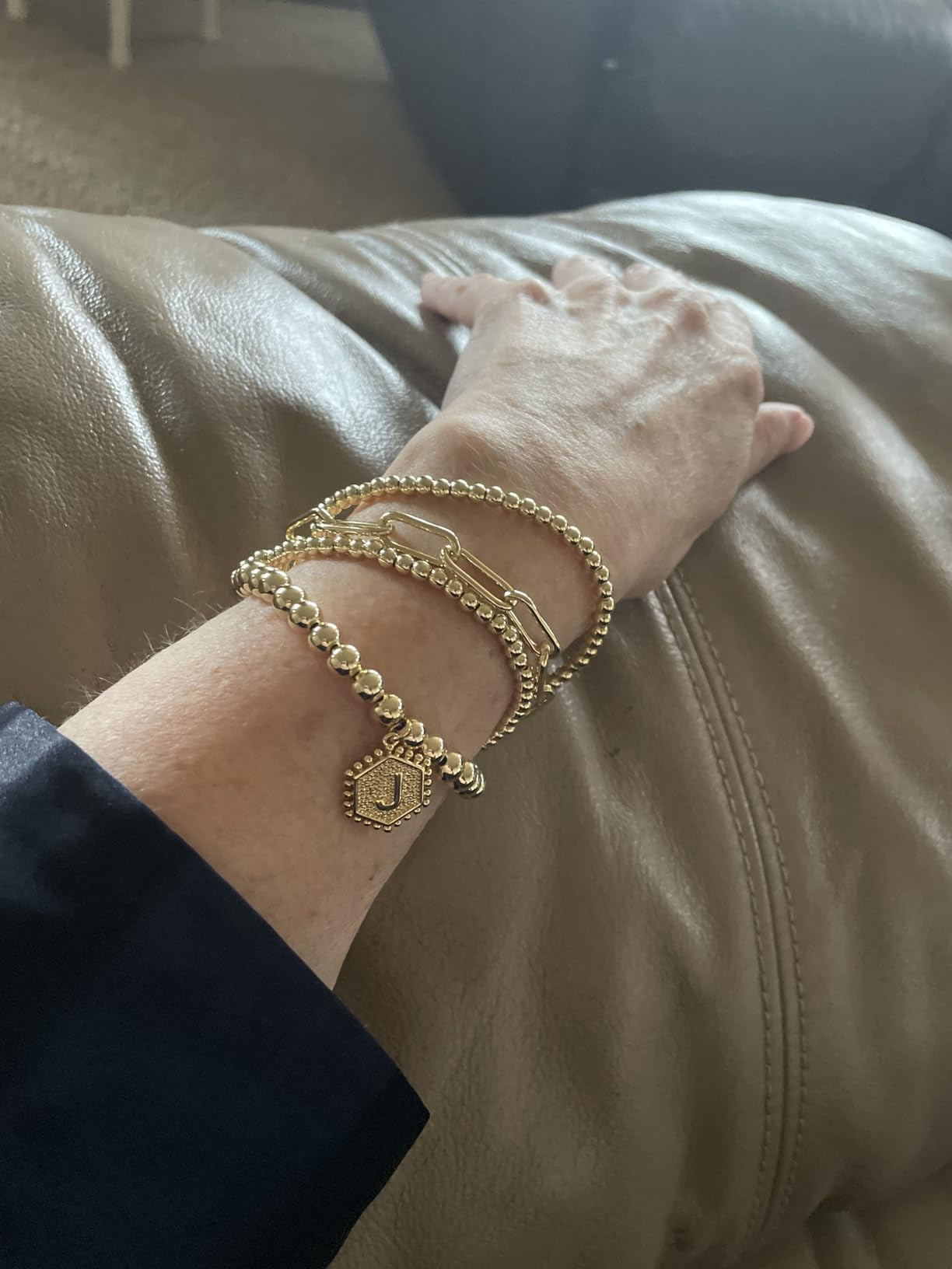 doubgood Gold Bracelets for Women, 14K Gold Plated Stackable Initial Beaded Bracelet with Letter ... | Amazon (US)