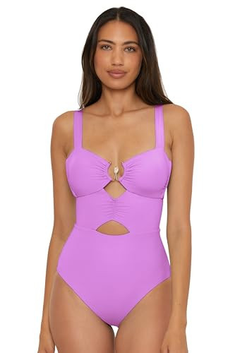 Soluna Swim Bonita - Women's Shirred One Piece Swimsuit, Adjustable, Bathing Suits for Women, Lilac, Small | Amazon (US)