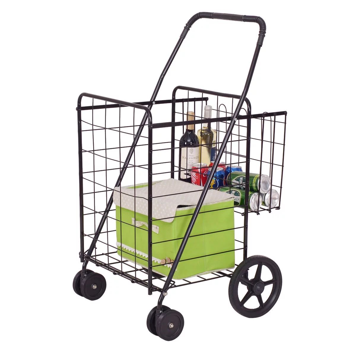 Costway Folding Shopping Cart Jumbo Basket with Swivel Wheels - Walmart.com | Walmart (US)