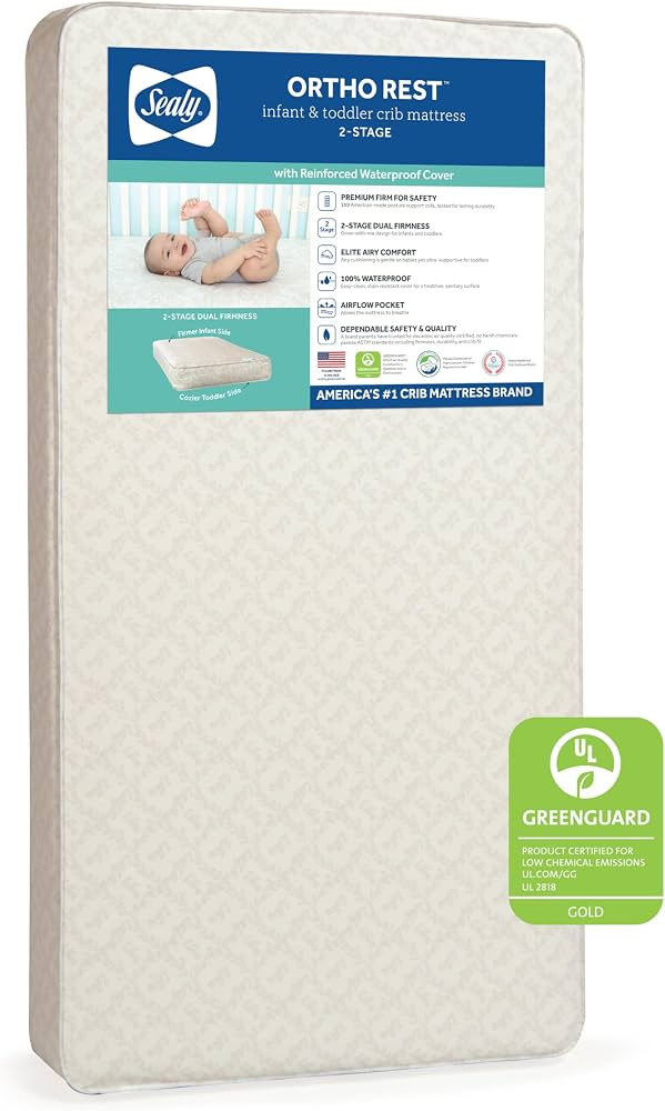 Sealy Baby Ortho Rest Extra Firm Waterproof Baby Crib Mattress & Toddler Bed Mattress, 150 Premiu... | Amazon (US)