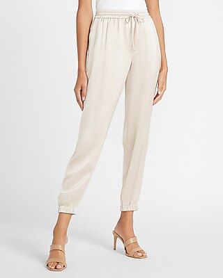 High Waisted Satin Cinched Hem Drawstring Jogger Pant | Express