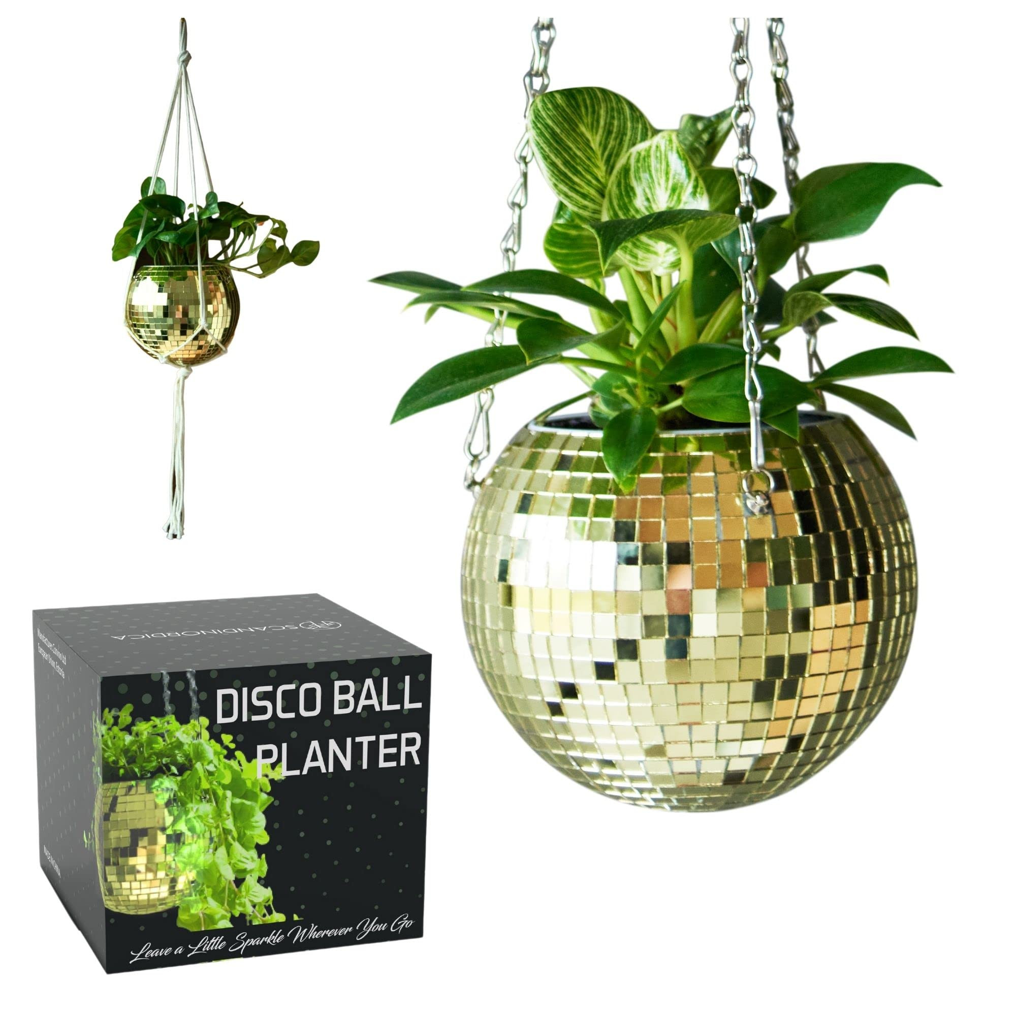 SCANDINORDICA Disco Ball Planter – Value Package: Mirror Disco Planter with Chain, Macrame Hang... | Amazon (US)