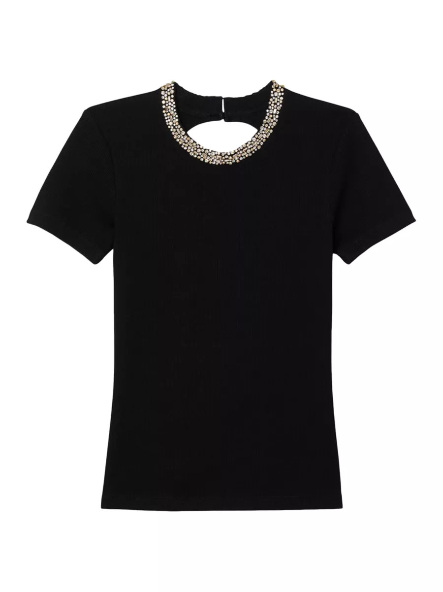 T-Shirt with Rhinestone Trim | Saks Fifth Avenue