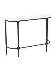 38x10x28in Solid Marble Top And Hammered Iron D Shape Console Table | TJ Maxx