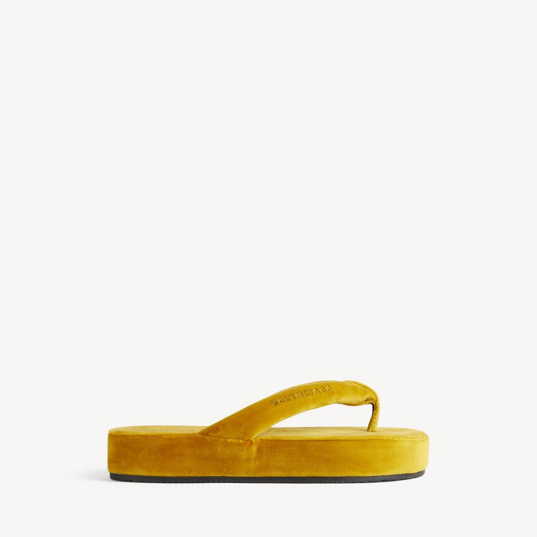 Jet Lag Thong in mustard stretch velvet is from the looks 27 and 50 of Balenciaga Summer 26 Colle... | Balenciaga