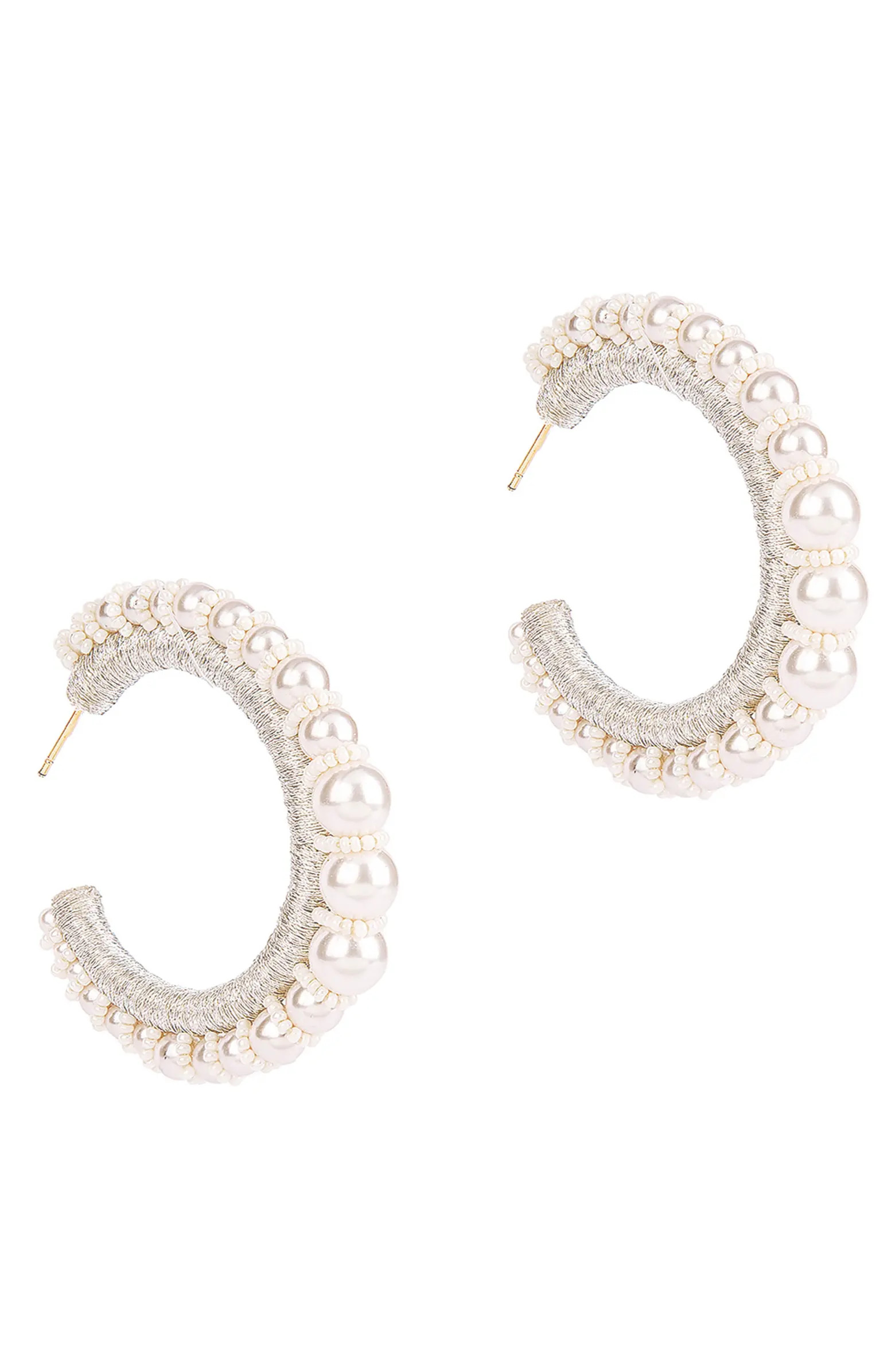 Peppa Faux Pearl Beaded Hoop Earrings | Nordstrom