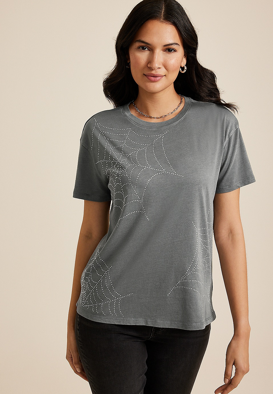 edgely™ Rhinestone Embellished Spider Web Tee | Maurices