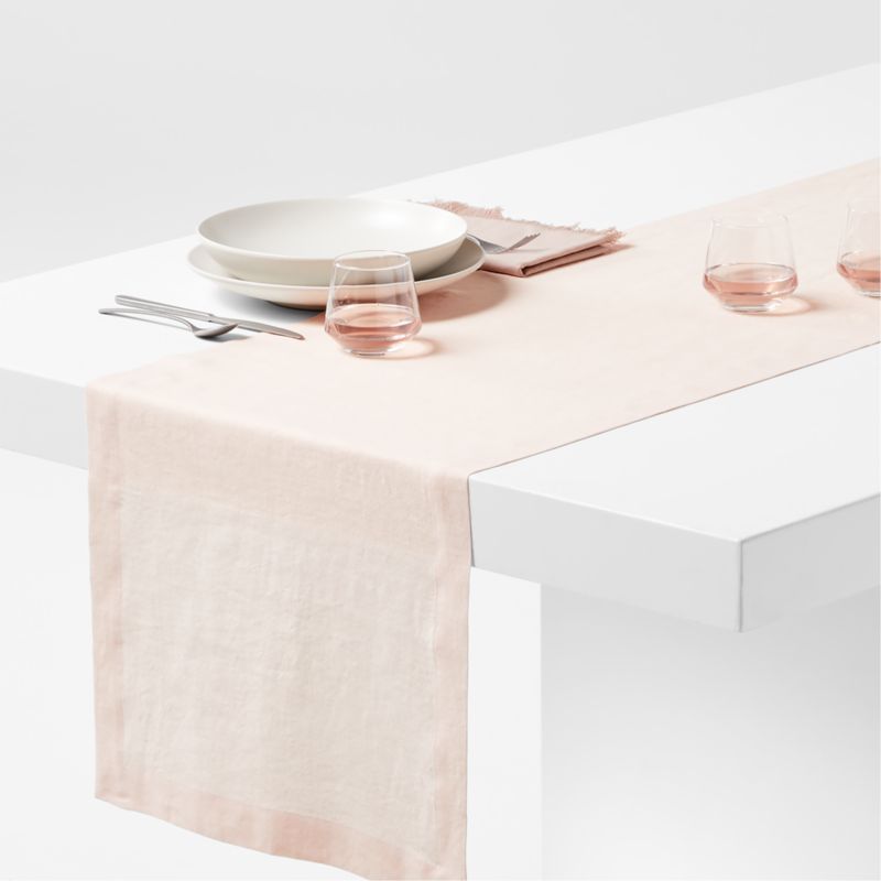 Marin 120" Elegant Pink European Flax -Certified Linen Table Runner + Reviews | Crate & Barrel | Crate & Barrel