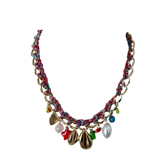 No Boundaries Multicolor Thread Chunky Shell Charm Necklace for Female Adults and Teens | Walmart (US)