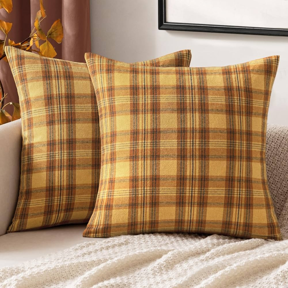 MIULEE Fall Set of 2 Scottish Tartan Plaid Throw Pillow Covers Farmhouse Classic Decorative Outdo... | Amazon (US)