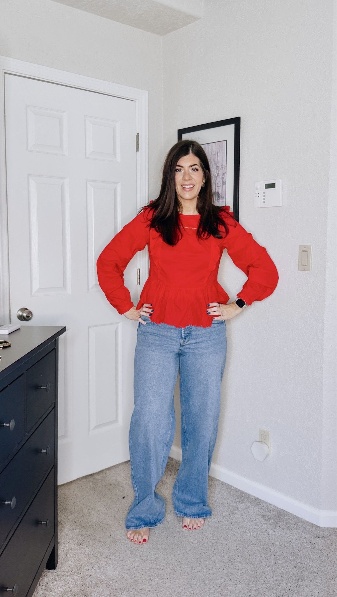 Old navy try on
In a medium tall peplum blouse
8 tall wide leg jeans 

#LTKMidsize #LTKOver40 #LTKSaleAlert