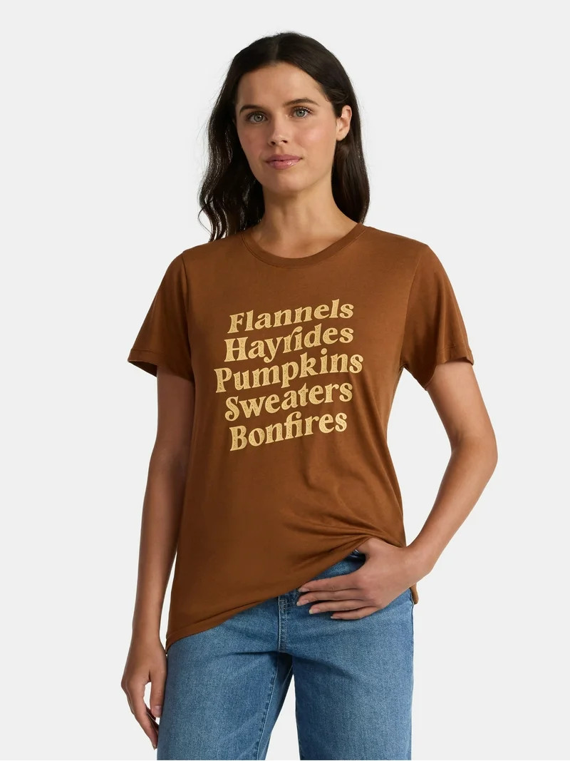 Positivitees Women's Fall List Graphic Seasonal Fall Tee, Sizes S-XXXL | Walmart (US)