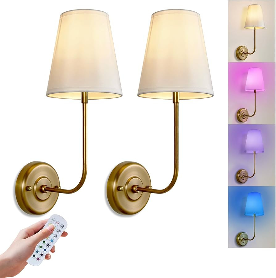 TERLEENART Rechargeable Battery Operated Wall Sconce Set of 2,Dimmable 12 RGB Colors Remote Contr... | Amazon (US)