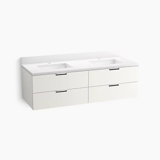60" wall-hung bathroom vanity cabinet with sink and quartz top | Kohler