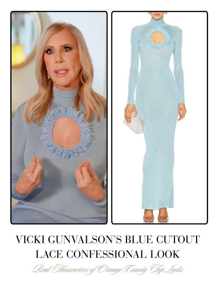 Vicki Gunvalson's Blue Lace Cutout Confessional Look 

 