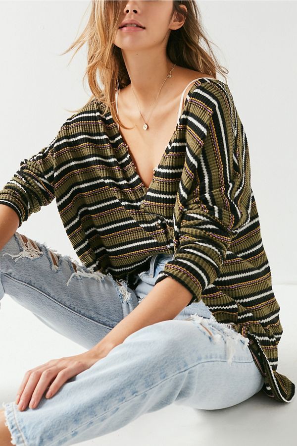 Out From Under Jojo Oversized Thermal Button-Front Top | Urban Outfitters US