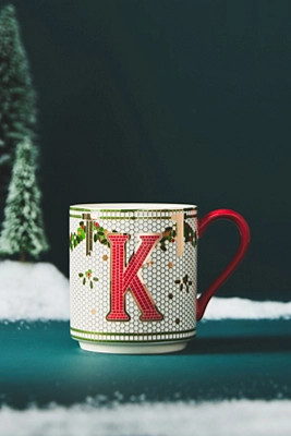 The Bistro Tile Stoneware Monogram Mug: Festive Edition | Anthropologie (US)