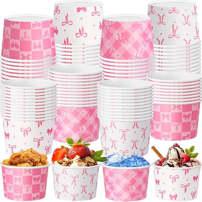 Newtay 48 Pcs Pink Bow Snack Cups 9oz Coquette Bowknot Disposable Bowls Dessert Food Treat Paper ... | Amazon (US)