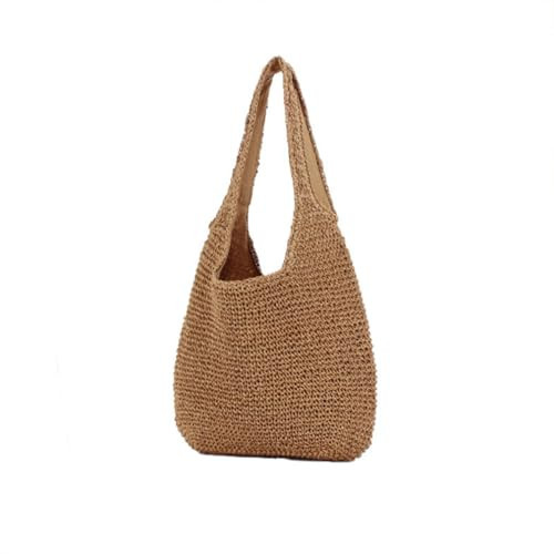 Women Brown Straw Beach Tote Bag Large Summer Boho Woven Bags Simple Classic Shoulder Handbags | Amazon (US)