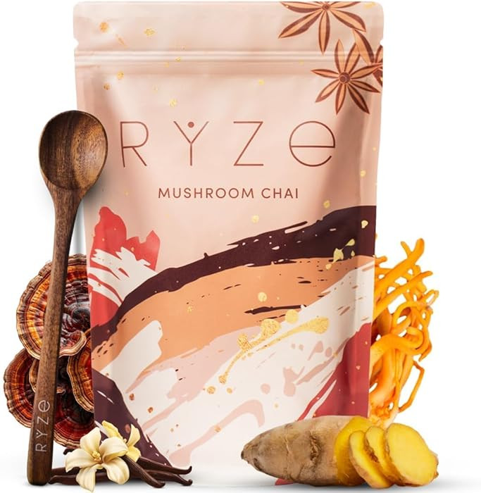 RYZE SUPERFOODS Mushroom Chai with 6 Organic Adaptogenic Mushrooms for Better Energy, Focus, Dige... | Amazon (US)