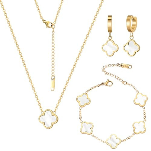 Otdwsd 18K Gold Plated Lucky Clover Jewelry Set Black White and Red Four Leaf Clove Bracelet Necklace and Earrings Fashion Birthday Gifts for Women | Amazon (US)