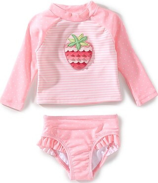 Baby Girls Raglan-Sleeve 3D Strawberry Rashguard Top & Ruffle Hipster 2-Piece Swimsuit | Dillard's