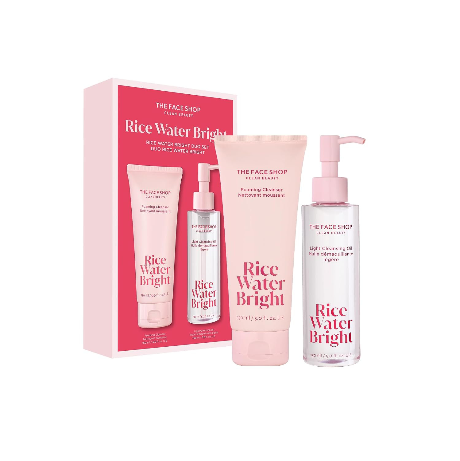 The Face Shop Rice Water Bright Double Cleansing Duo Set with Ceramide, Korean Skin Care, Gentle Face Wash & Pore Control Cleansing Oil, Hydrating, Moisturizing, Vegan Facial Cleanser, Makeup Remover | Amazon (US)