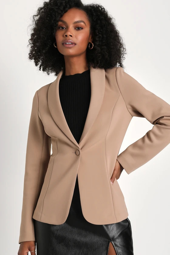 Executive Essence Taupe Scuba Knit Blazer | Tan Blazer With Dress | Beige Blazer And Dress | Lulus (US)