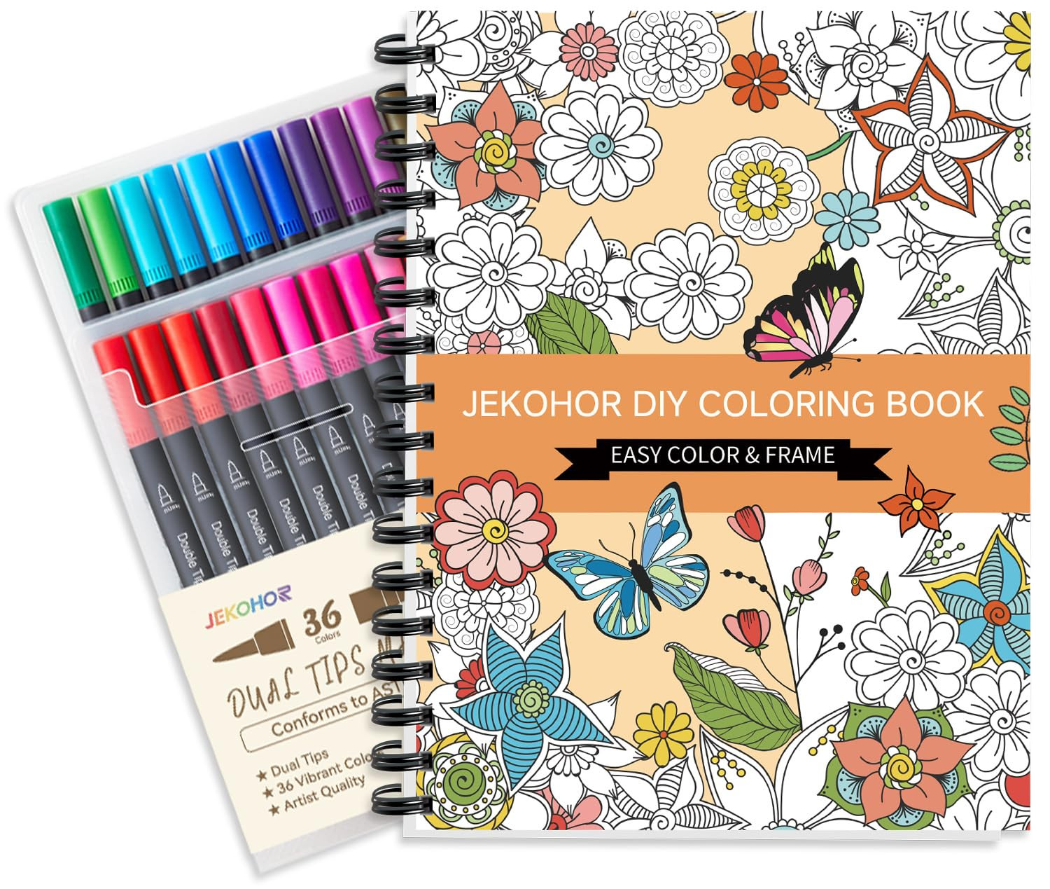 Adult Coloring Book Set,Spiral Bound Coloring Book for Adults Relaxation with 36 Colors Markers, ... | Amazon (US)