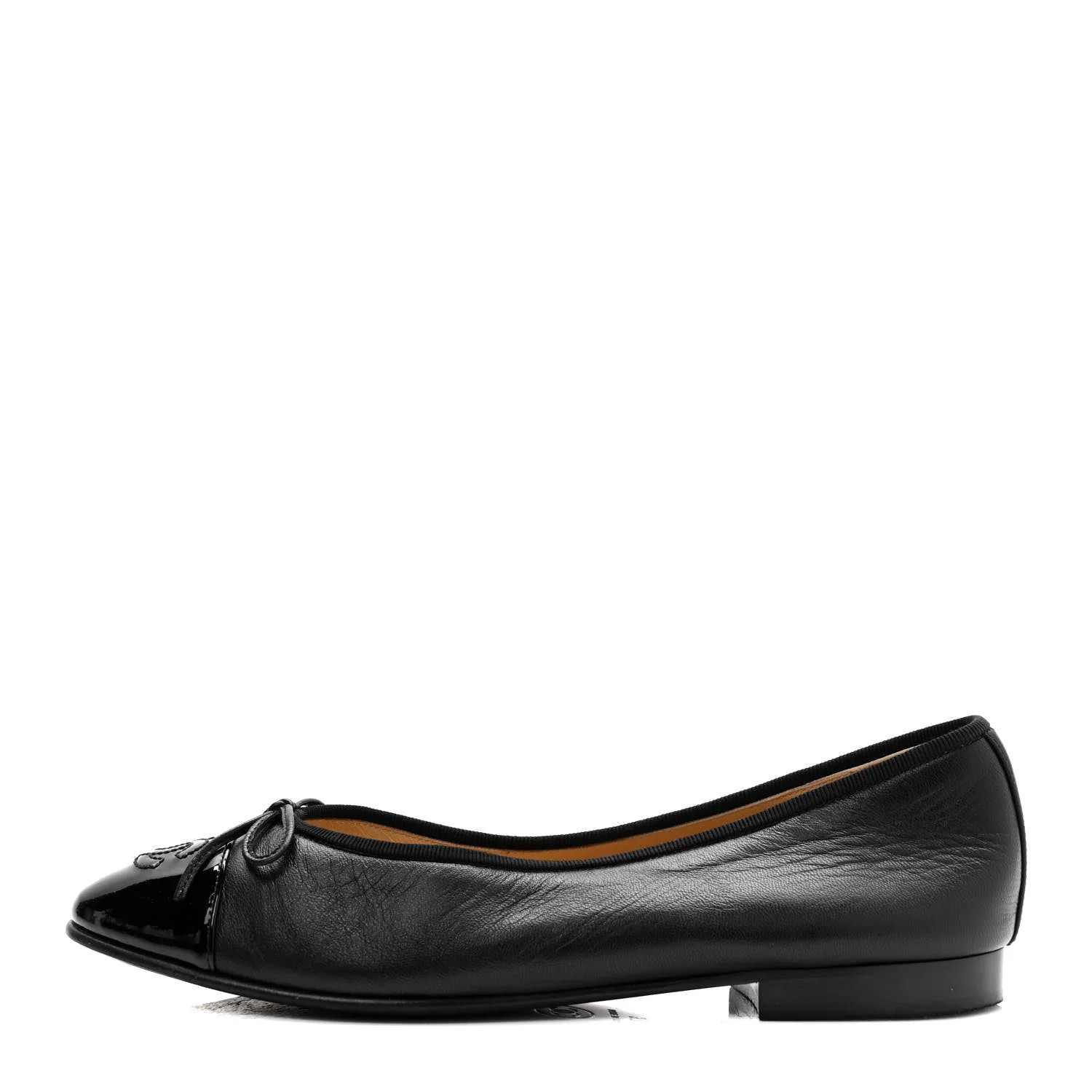CHANEL Lambskin Patent Cap Toe CC Ballerina Flats 37 Black | FASHIONPHILE | FASHIONPHILE (US)
