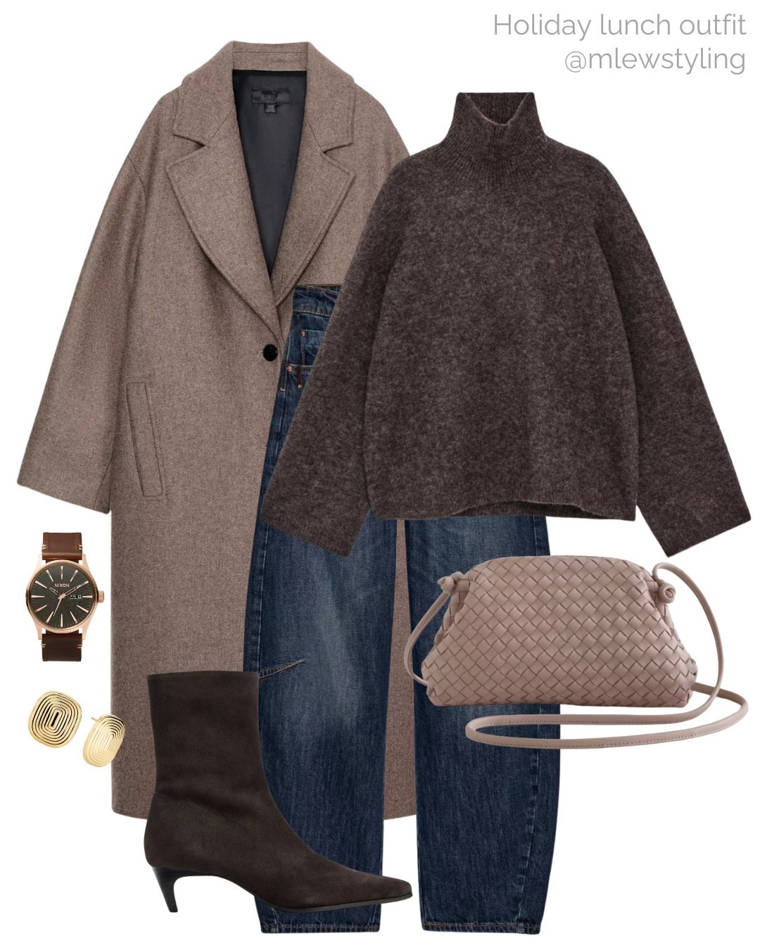 Winter outfit for a holiday lunch 🤎

Tags: Arket chocolate brown turtleneck sweater, new in Zara oversized wool coat, quince leather bag, suede ankle boots, Nixon watch, Mejuri gold earrings, barrel leg jeans, neutral aesthetic, elevated outfit 

#LTKootd #LTKSeasonal #LTKHoliday
