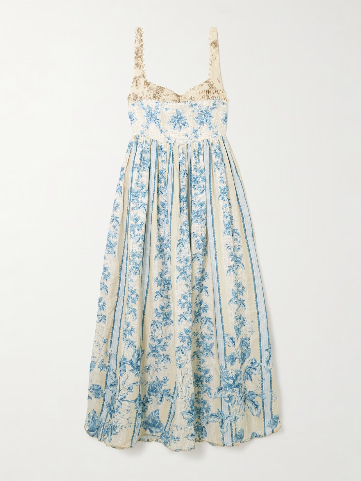 Agua by Agua Bendita - Barbara Bougainvillea Embellished Printed Linen Midi Dress - Blue | NET-A-PORTER (US)