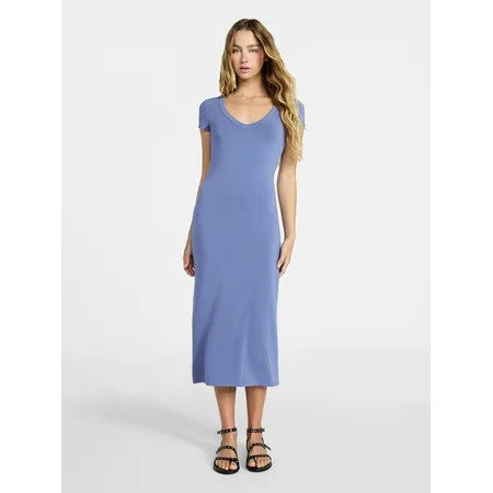 No Boundaries Deep V-Neck Maxi Dress with Cap Sleeves Women s | Walmart (US)