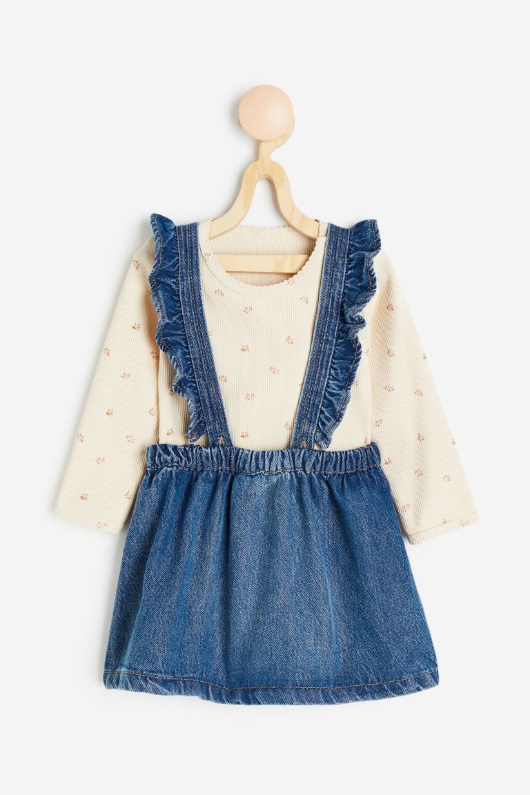 2-piece Top and Skirt Set - Denim blue/floral - Kids | H&M US | H&M (US + CA)