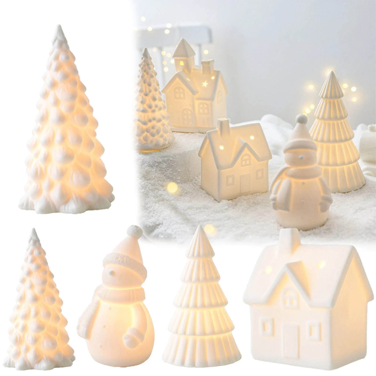 White Christmas Village Houses, Light Up Small Village House with Christmas Trees, LED Lighted Ta... | Walmart (US)