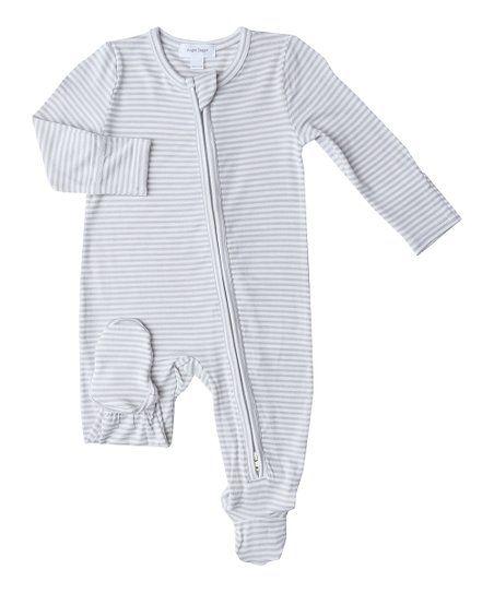 Gray & White Stripes Two-Way Zip-Up Footie - Newborn & Infant | Zulily